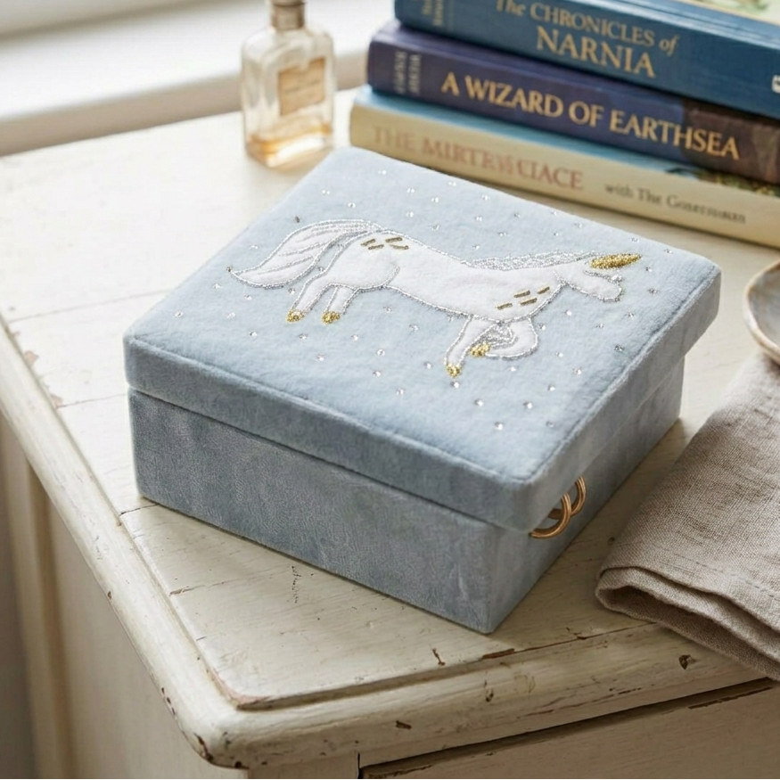 Velvet Unicorn Jewelry Box