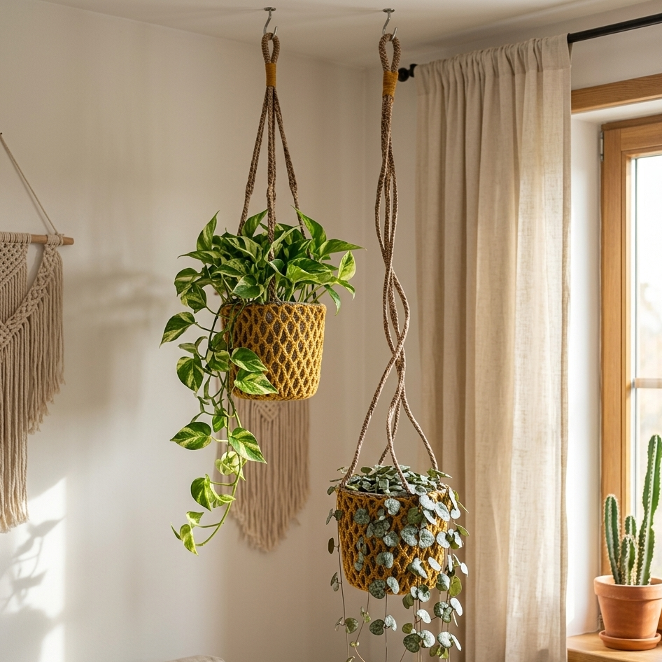 Macrame Hanging Plant Pot Holders – Set of 2