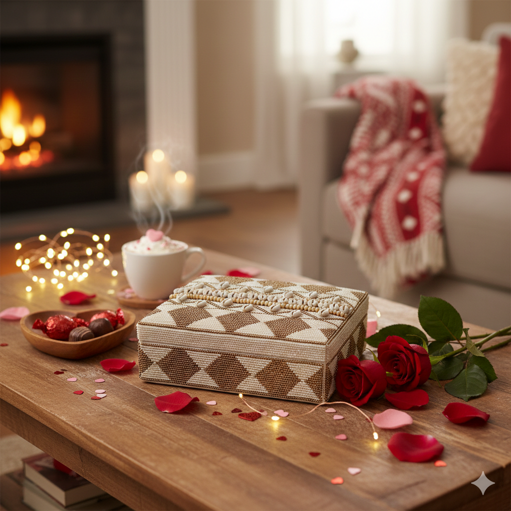 Hand-Finished Decorative jewellery Boxes with Beaded Embroidered