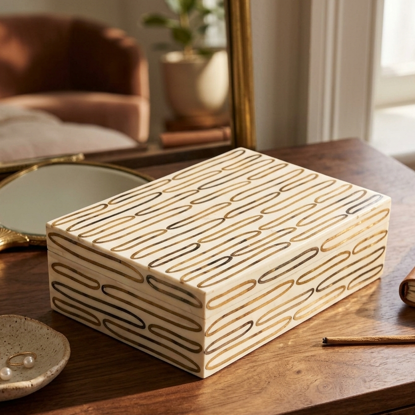 Gold Swirl Inlay Jewelry Box