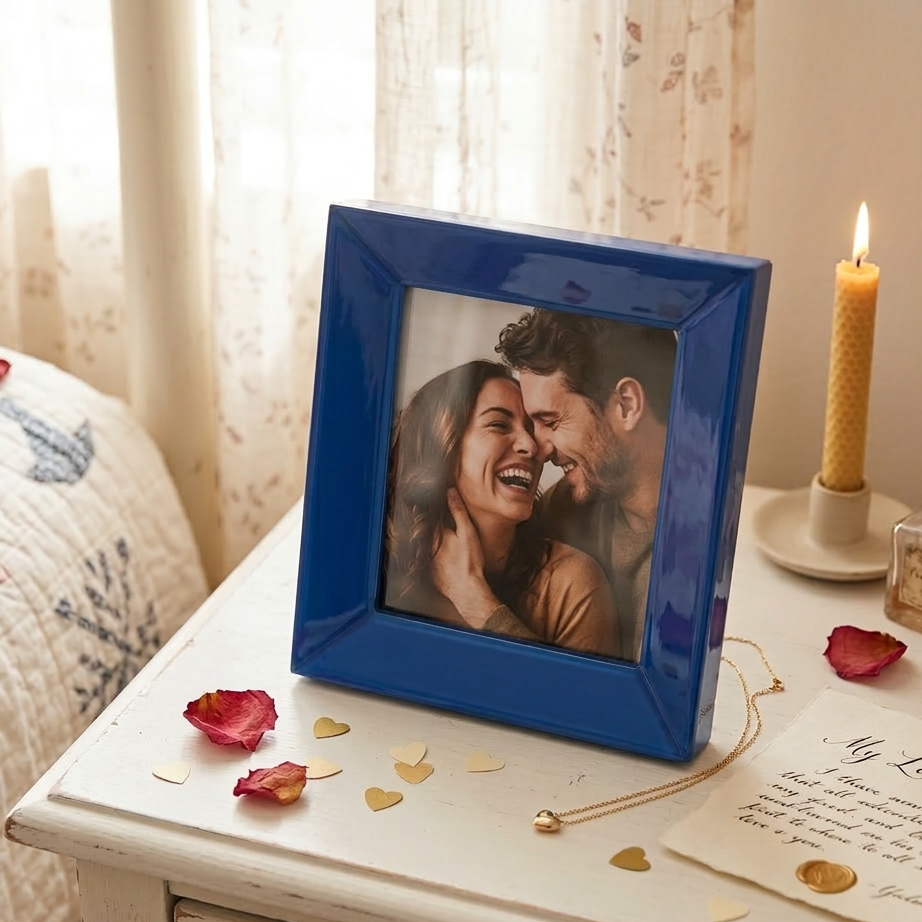 Royal Blue High-Gloss Ceramic Photo Frame