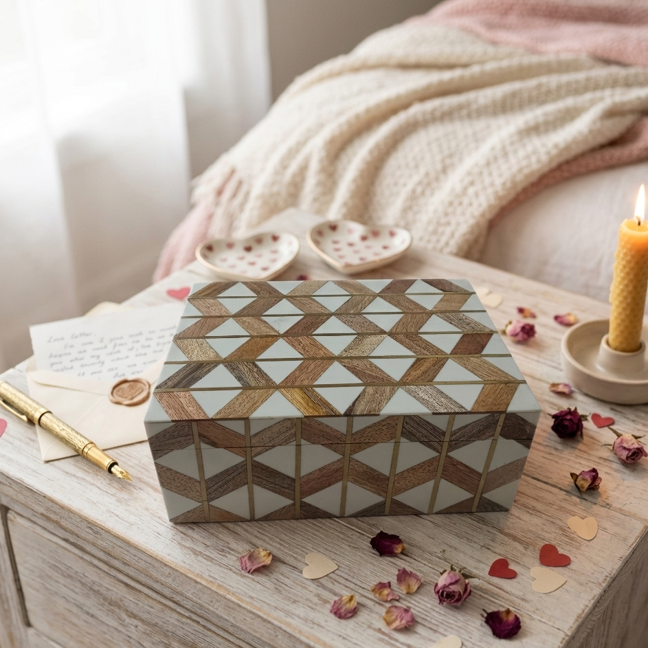 Artisan Bone Inlay Chevron Keepsake Box