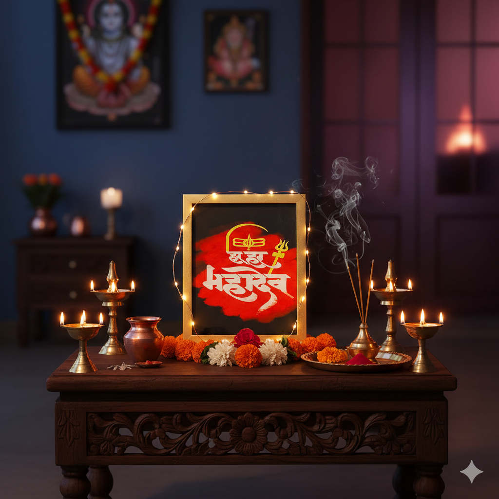 Har Har Mahadev Gold-Framed Wall Art for Shivratri