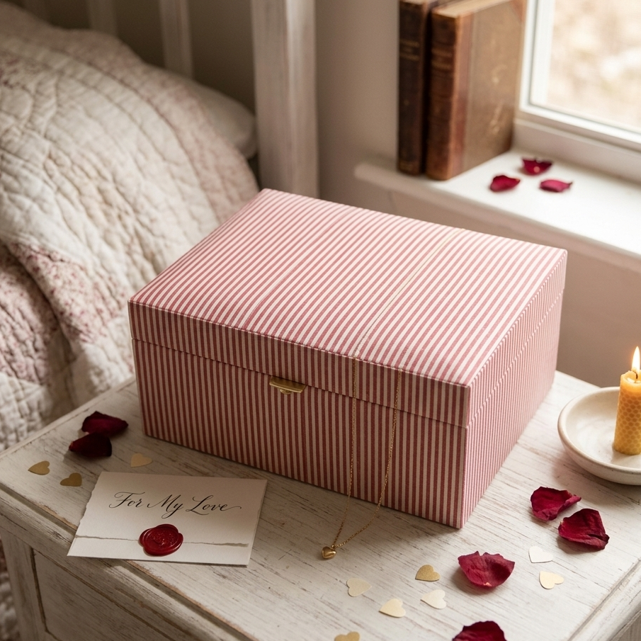 Chic Pinstripe Fabric Jewellery Box