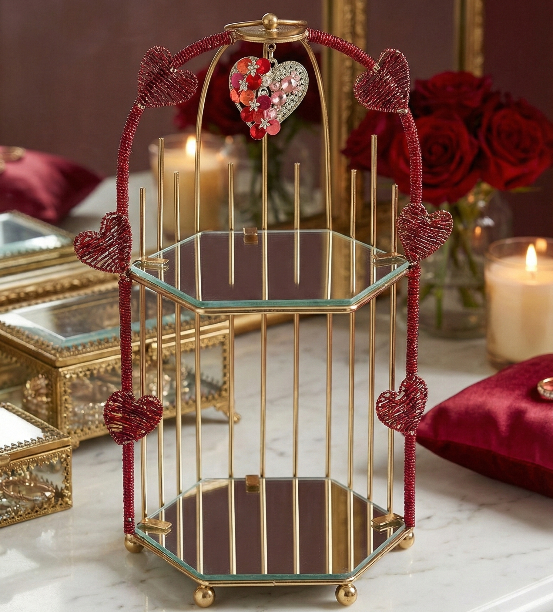 Red Velvet Heart Jewelry Display Stand - TH-6463