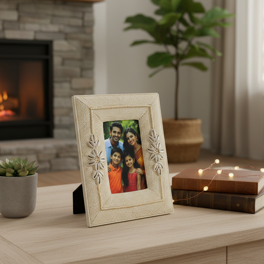 Handcrafted Artisanal Shell & Bead Photo Frame