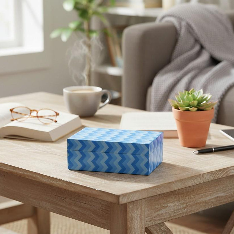 Blue Chevron Zig-Zag Decorative Jewellery Box