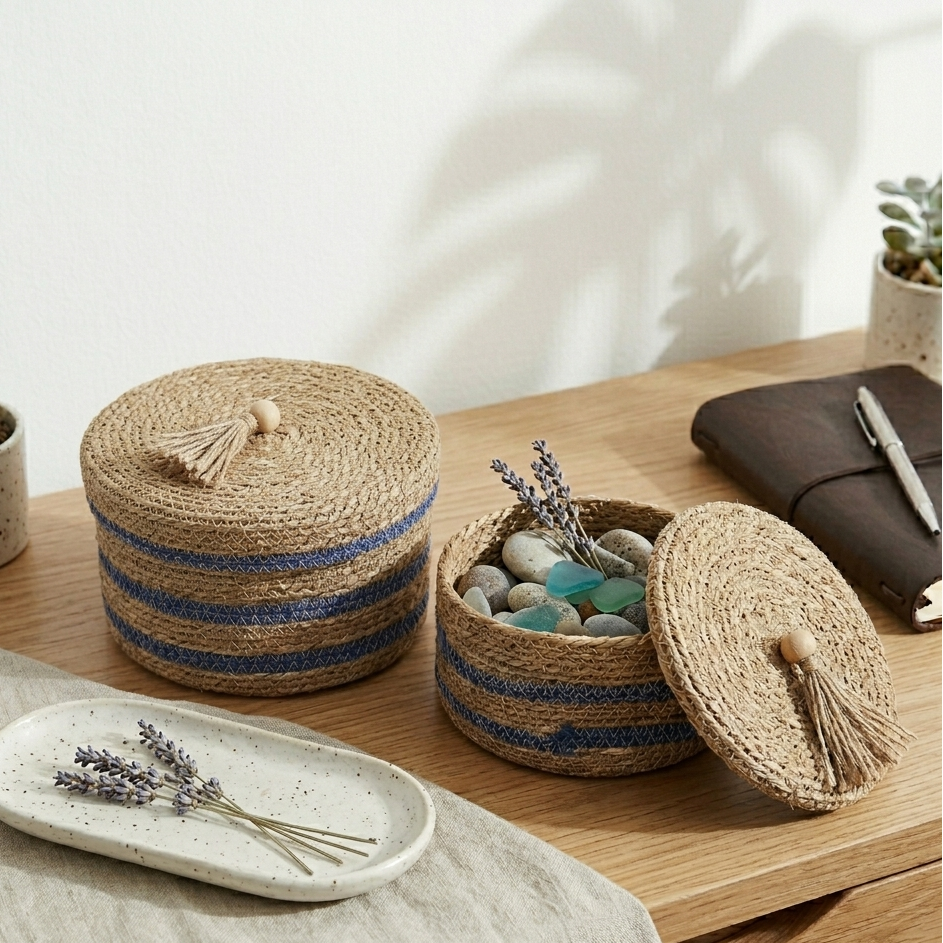 Sea Grass Basket with Lid (Set of 2)