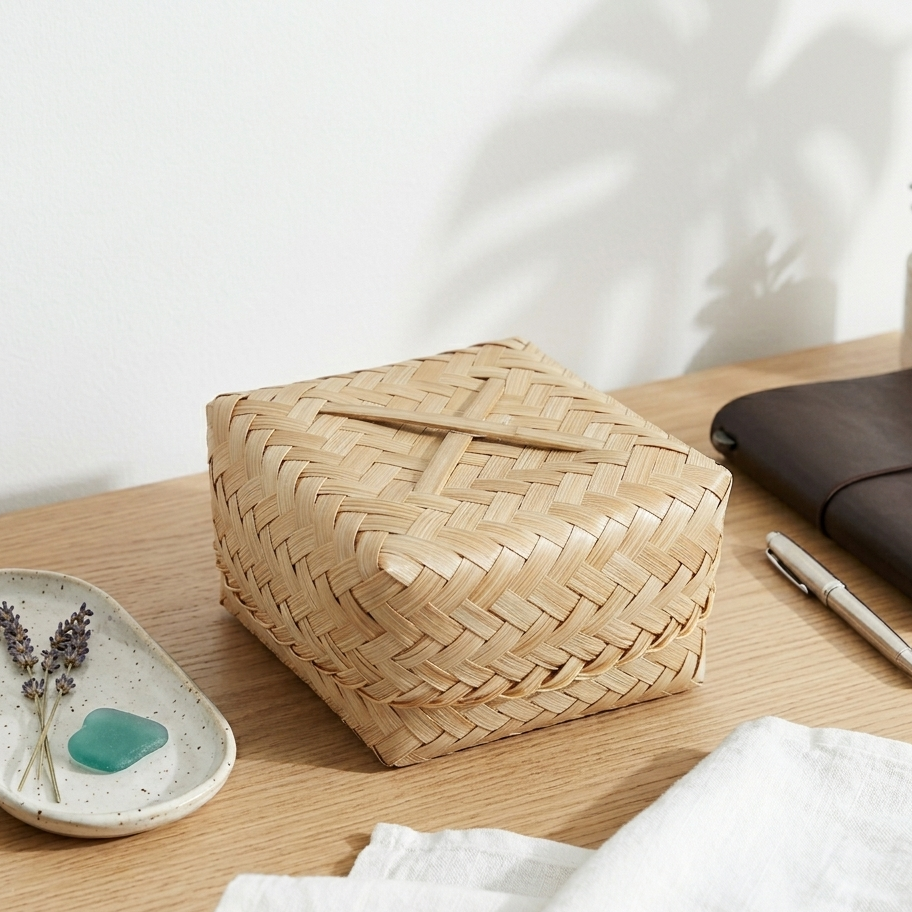 Handwoven Bamboo Heart-Shaped Trinket Box