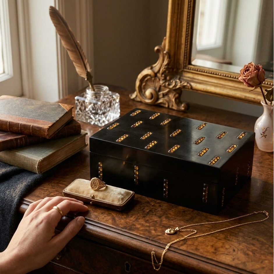 Black Inlay Rectangular Jewellery Box