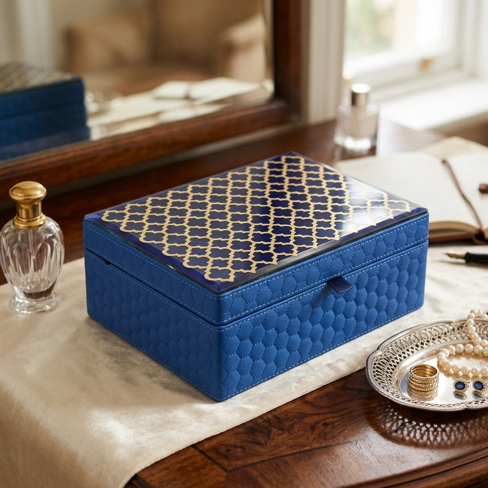 Navy & Gold Moroccan Jewelry Box