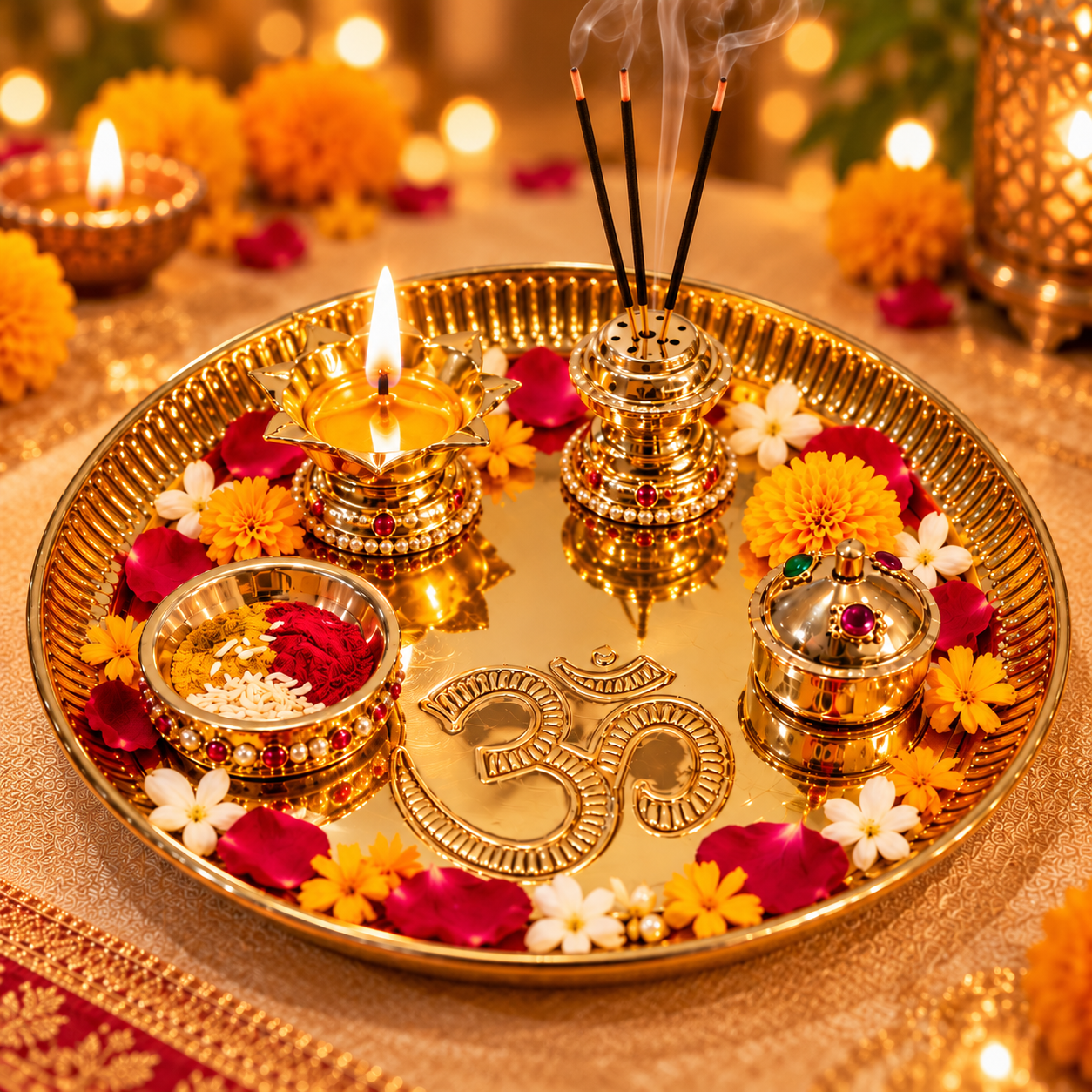 Golden Diwali Puja Thali Set for Diwali
