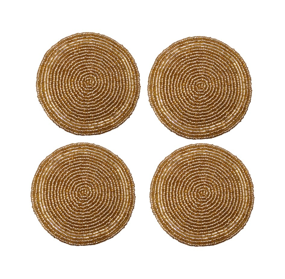 Beaded Coaster in Gold Colour Set of Four