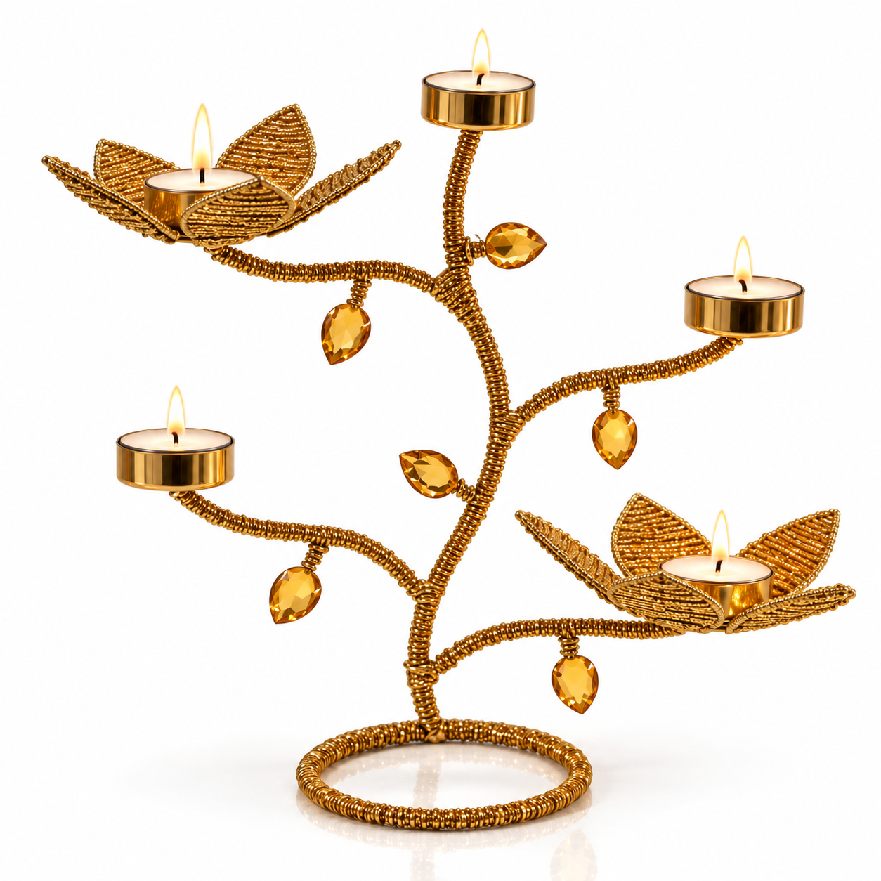 Golden Branching Tealight Tree Holder