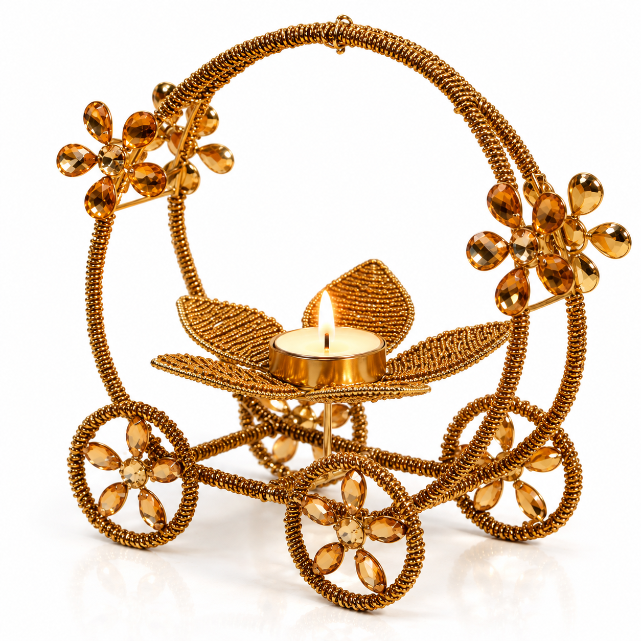 Golden Beaded Lotus Tealight Carriage