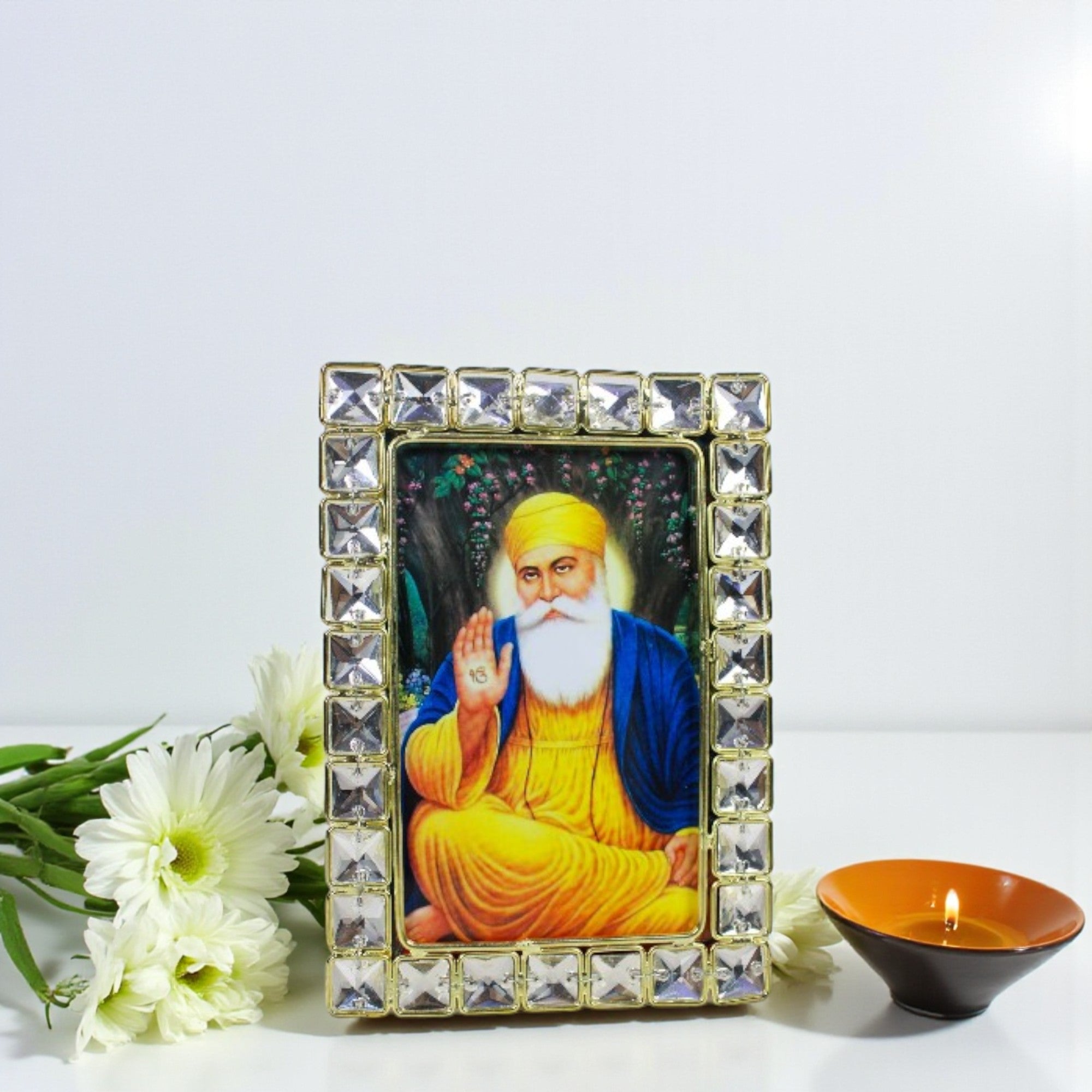 Gurunank Dev Ji Religious Crystal Jewelled Picture Frame (4x6 Inches)