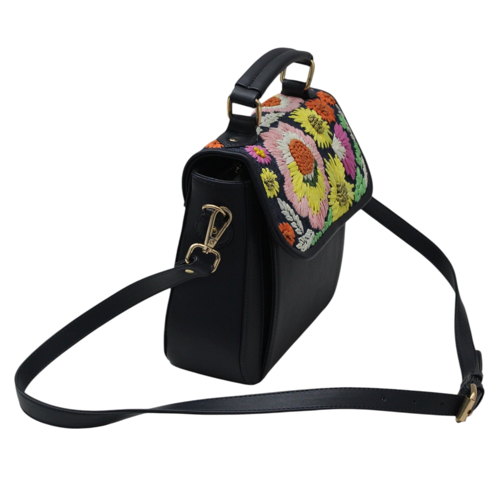 Hand Embroidered Raffia & High Quality PU Cross Body Handbag