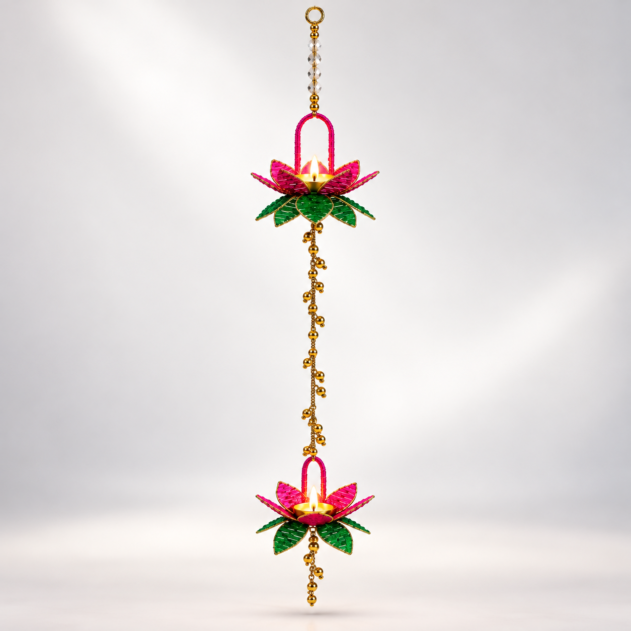 Hanging Twin Lotus Diya Ornament