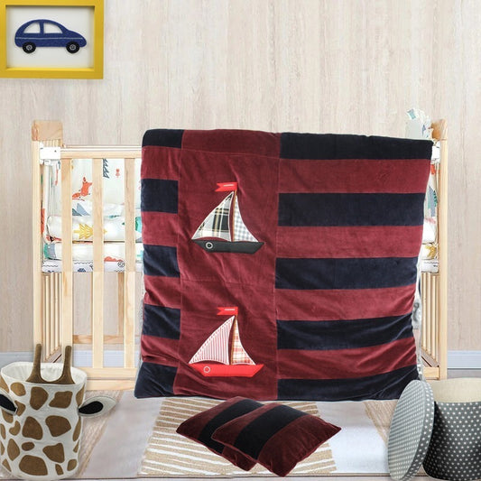 Sail Boat Quilt Set with 2 Soft Pillows