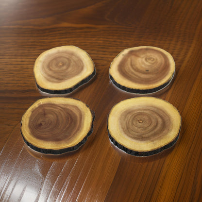 Tree Slice Shaped Wood Coasters for Dining Table(Set of 4)