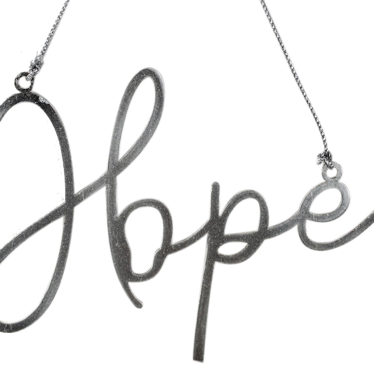 Set of 4 Silver Metal "HOPE" Hanging Christmas Ornaments