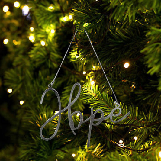 Set of 4 Silver Metal "HOPE" Hanging Christmas Ornaments