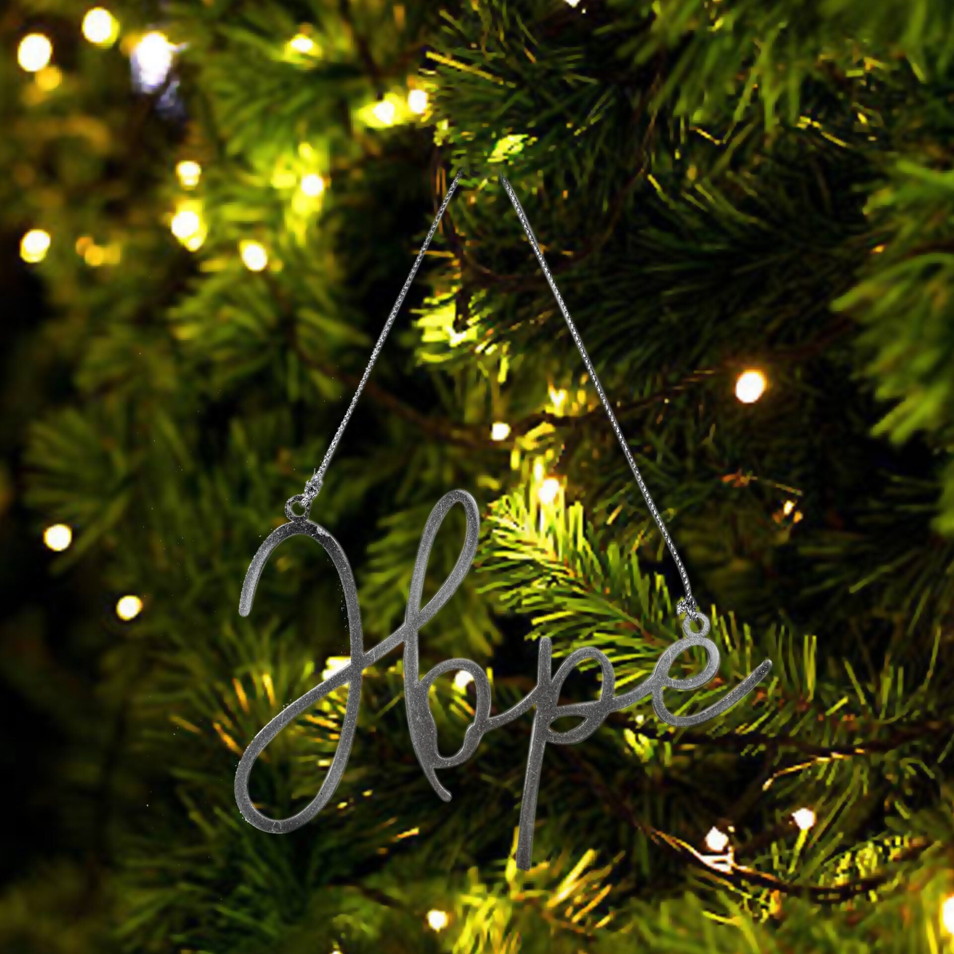  Set of 4 Silver Color Metal "HOPE" Hanging Christmas Ornaments 