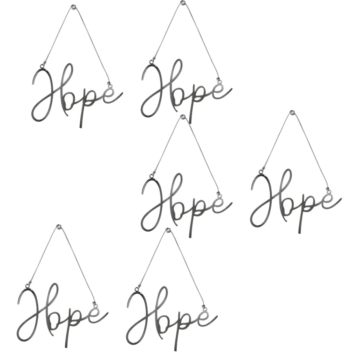 Set of 4 Silver Metal "HOPE" Hanging Christmas Ornaments