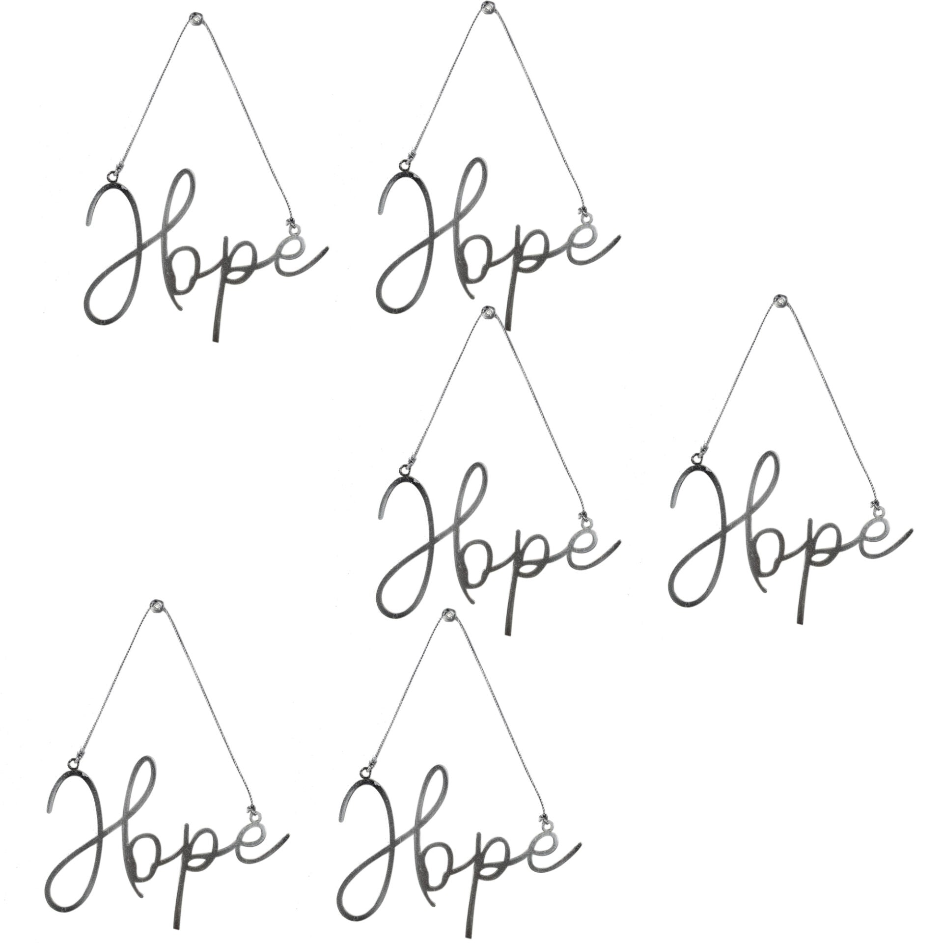  Set of 4 Silver Color Metal "HOPE" Hanging Christmas Ornaments 