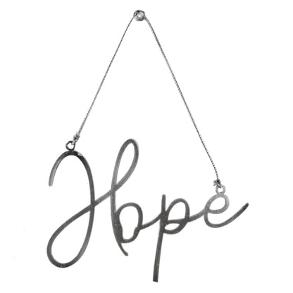 Set of 4 Silver Metal "HOPE" Hanging Christmas Ornaments