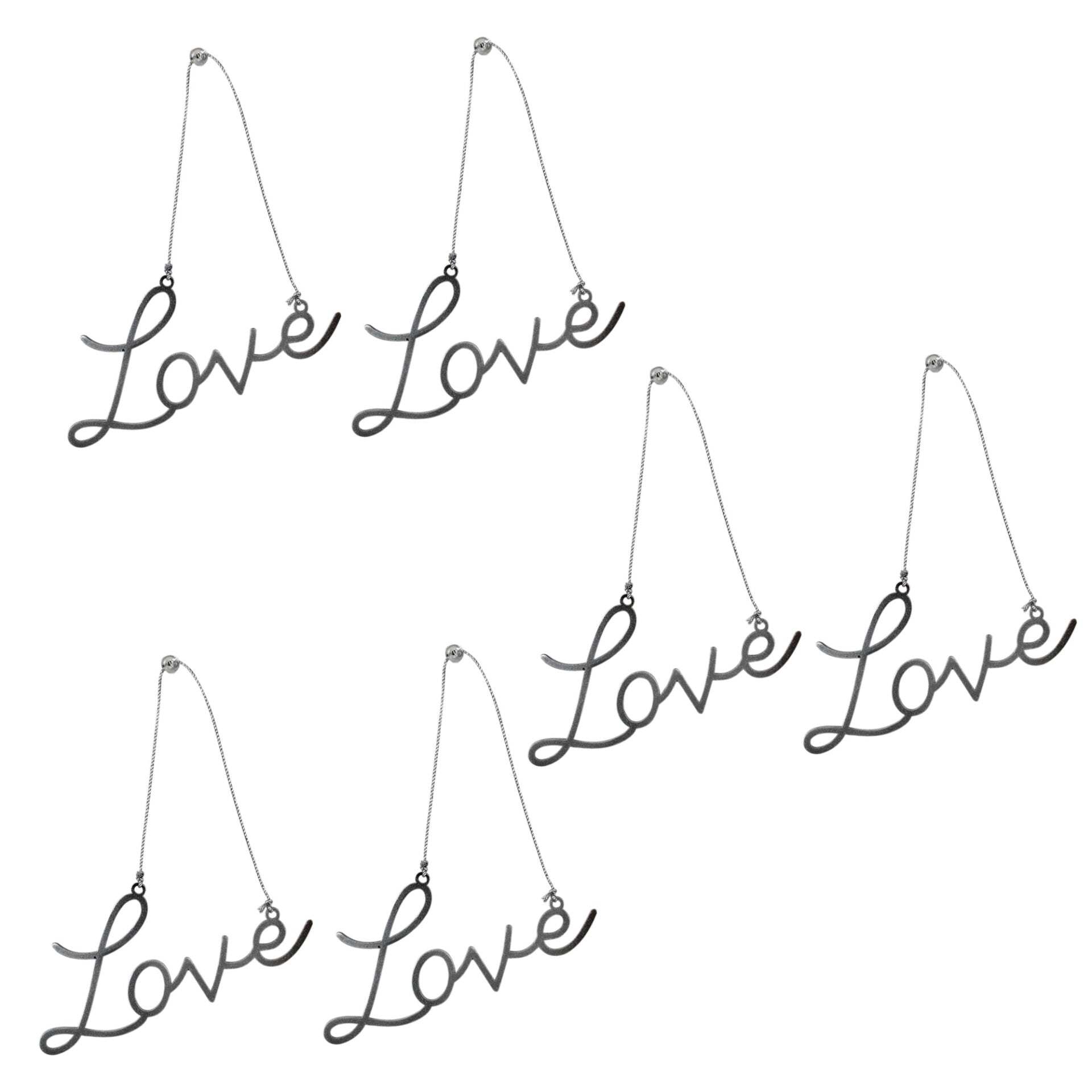Set of 4 Silver Metal "LOVE" Hanging Christmas Ornaments