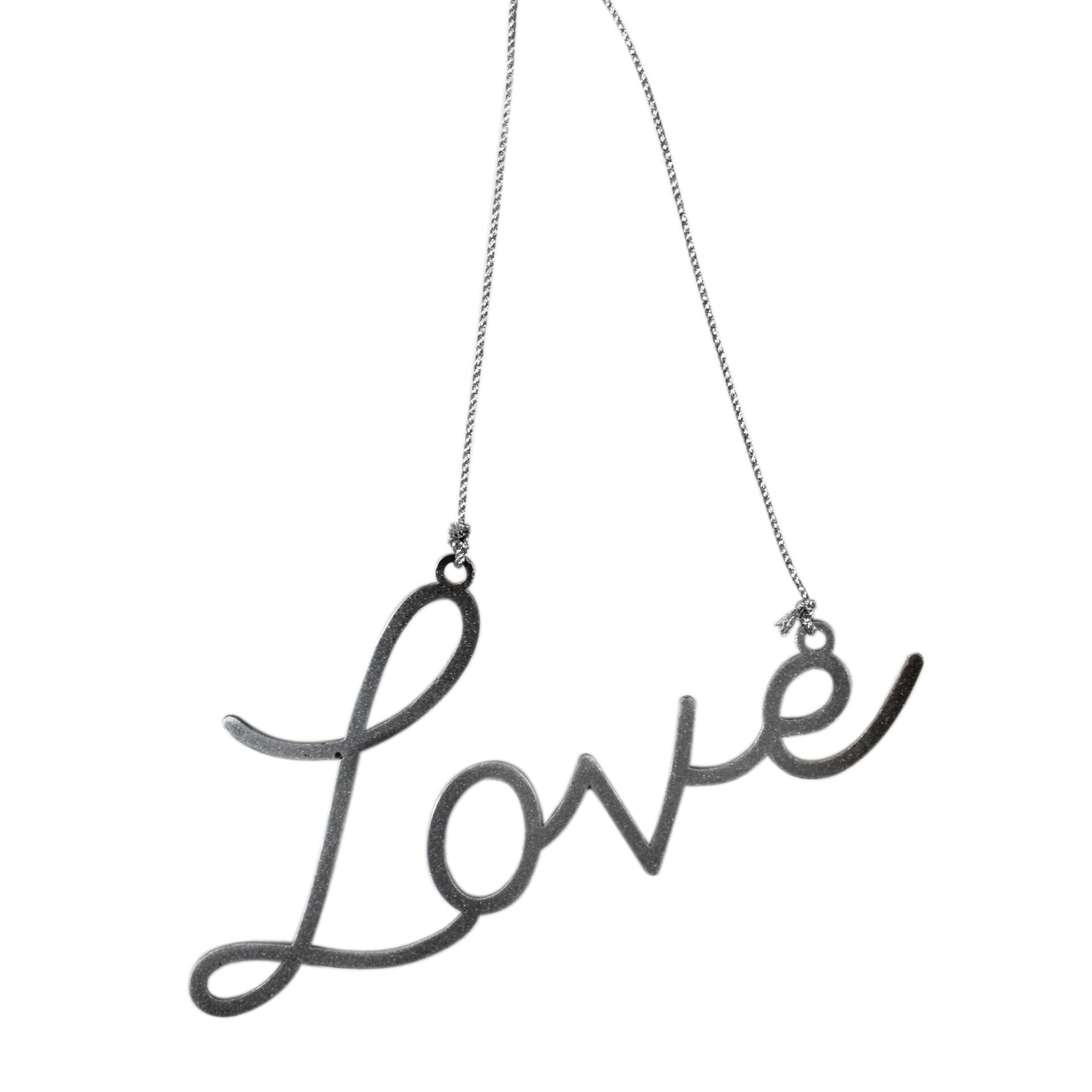 Set of 4 Silver Metal "LOVE" Hanging Christmas Ornaments