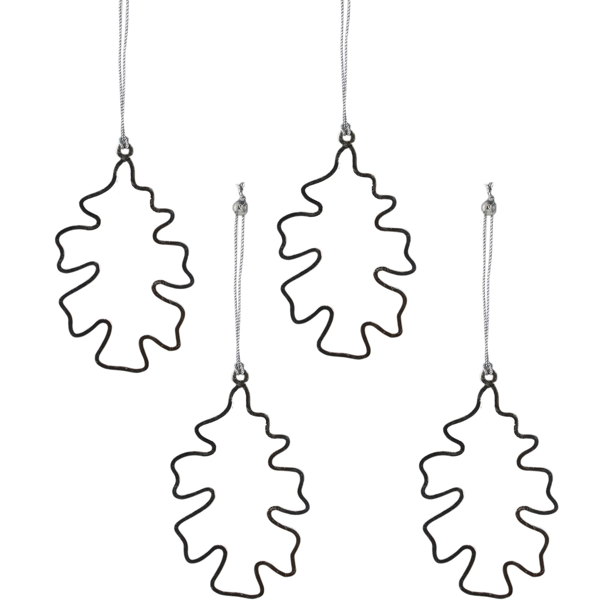 Set of 4 Metal Tree Shaped Hanging Ornaments for Christmas Tree Decoration