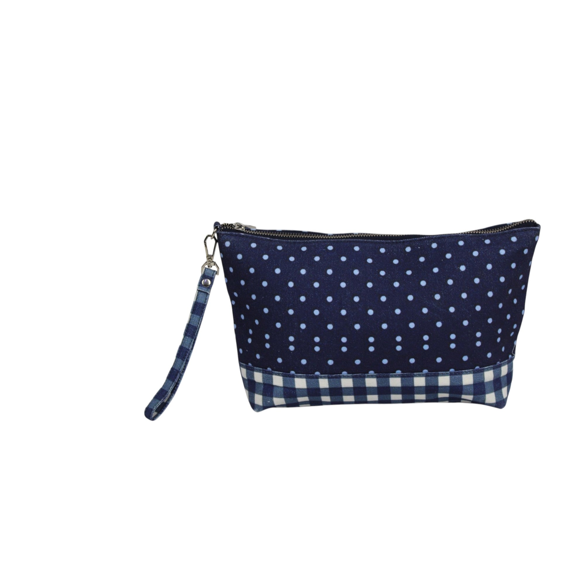  Blue Polka Dot & Gingham Check Multi-Purpose Utility Pouch/Handbag 