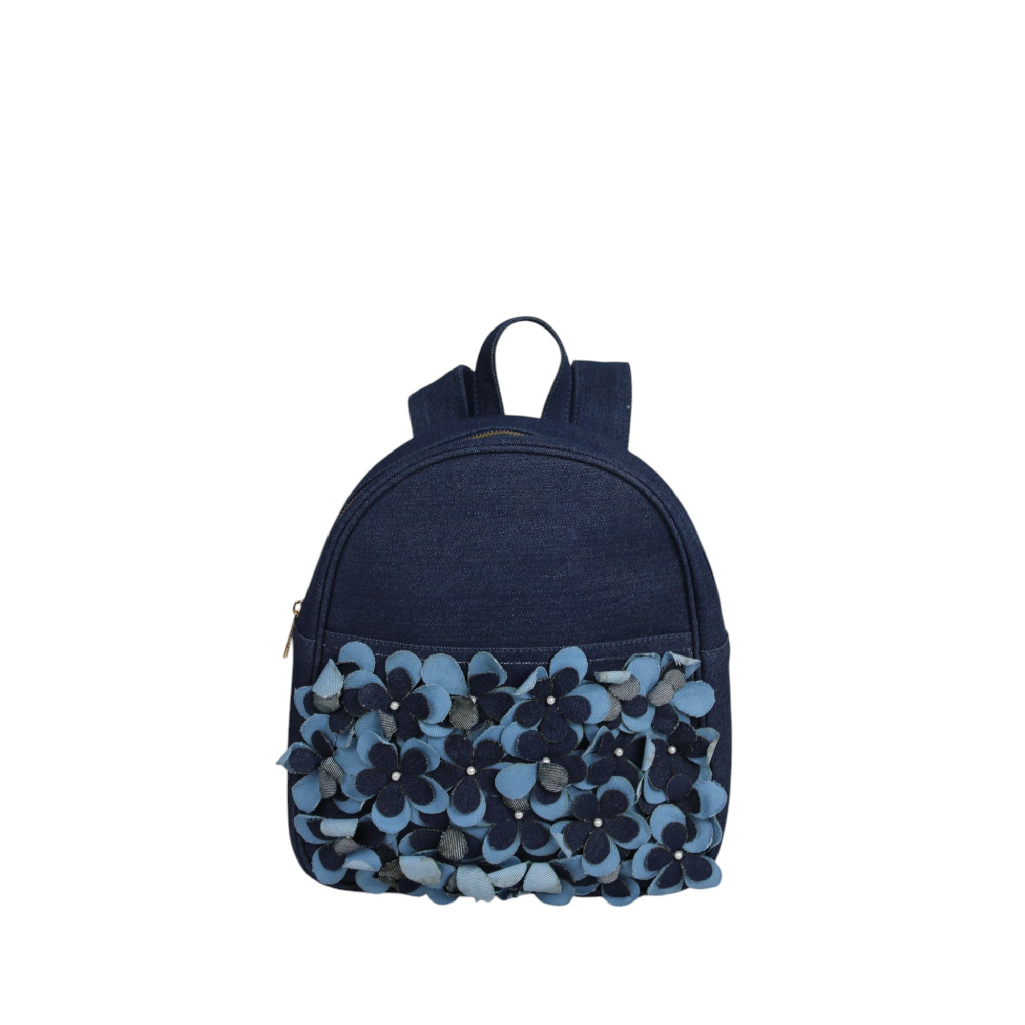  Denim Floral Appliqué Mini Backpack 