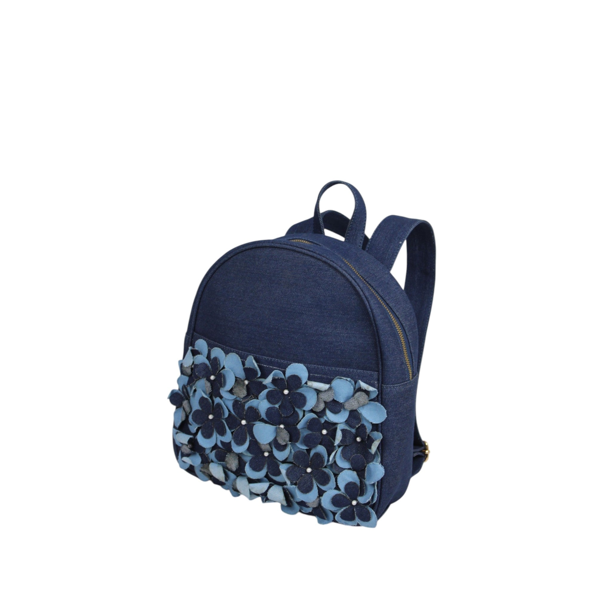 Denim Floral Appliqué Mini Backpack