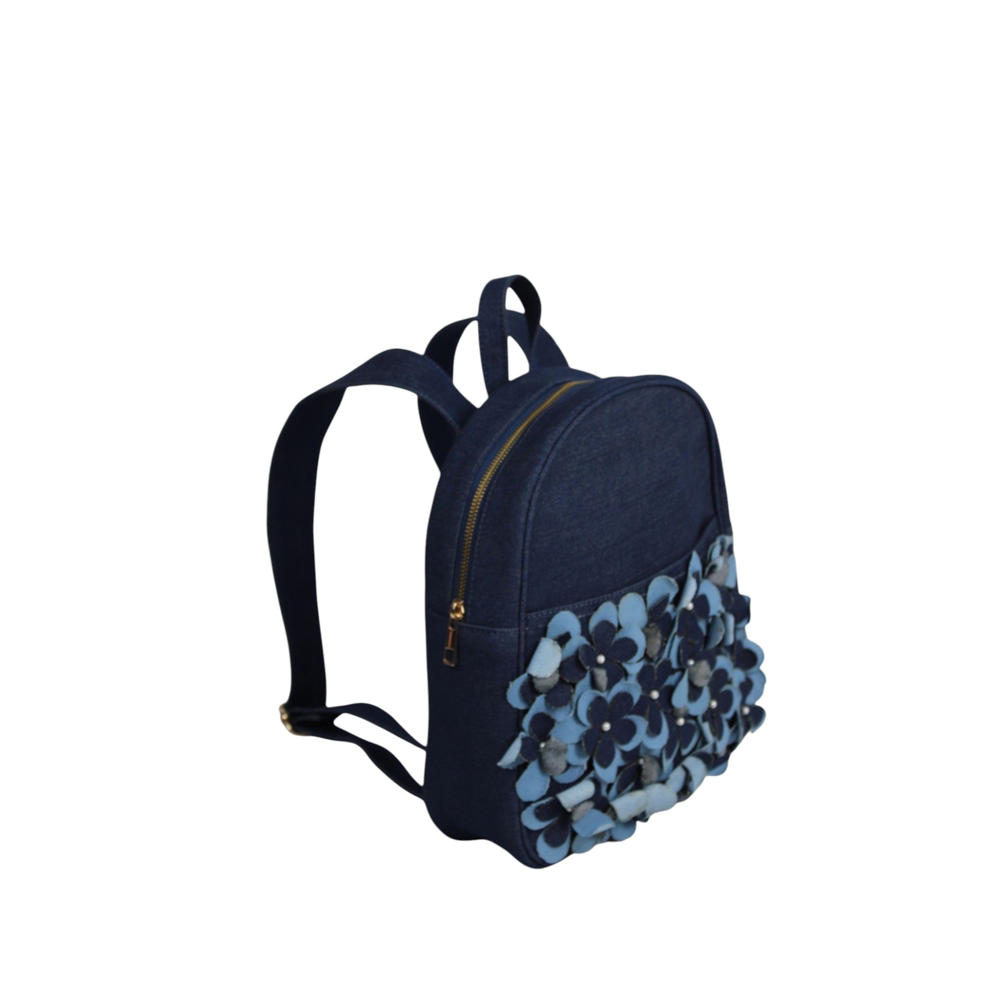 Denim Floral Appliqué Mini Backpack