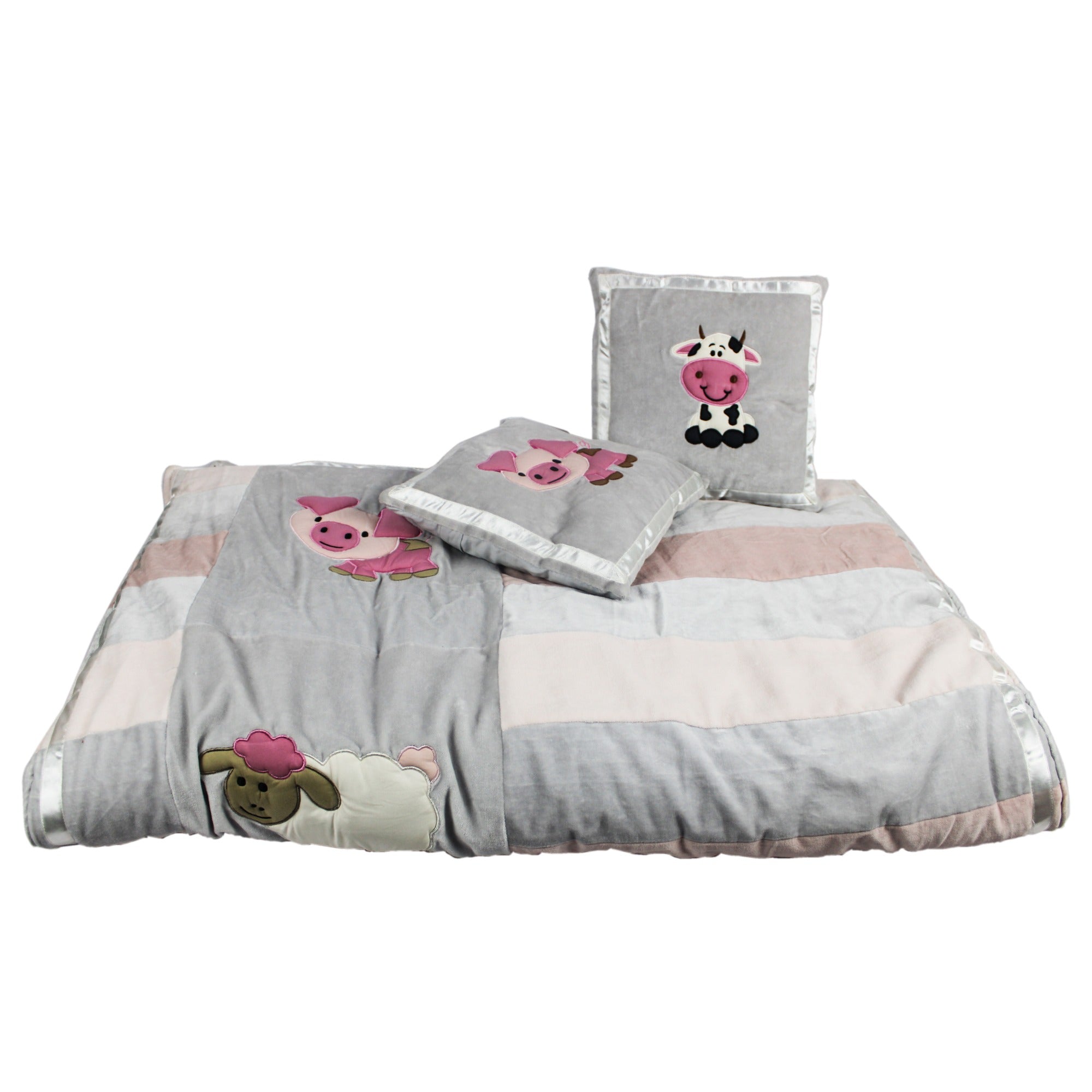 Baby Animals Quilt Set with 2 Soft Pillows