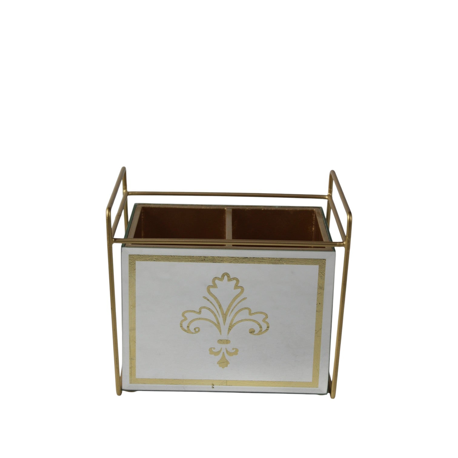 Luxury White & Golden Cutlery Holder – 2 Compartment Dining Table Organizer