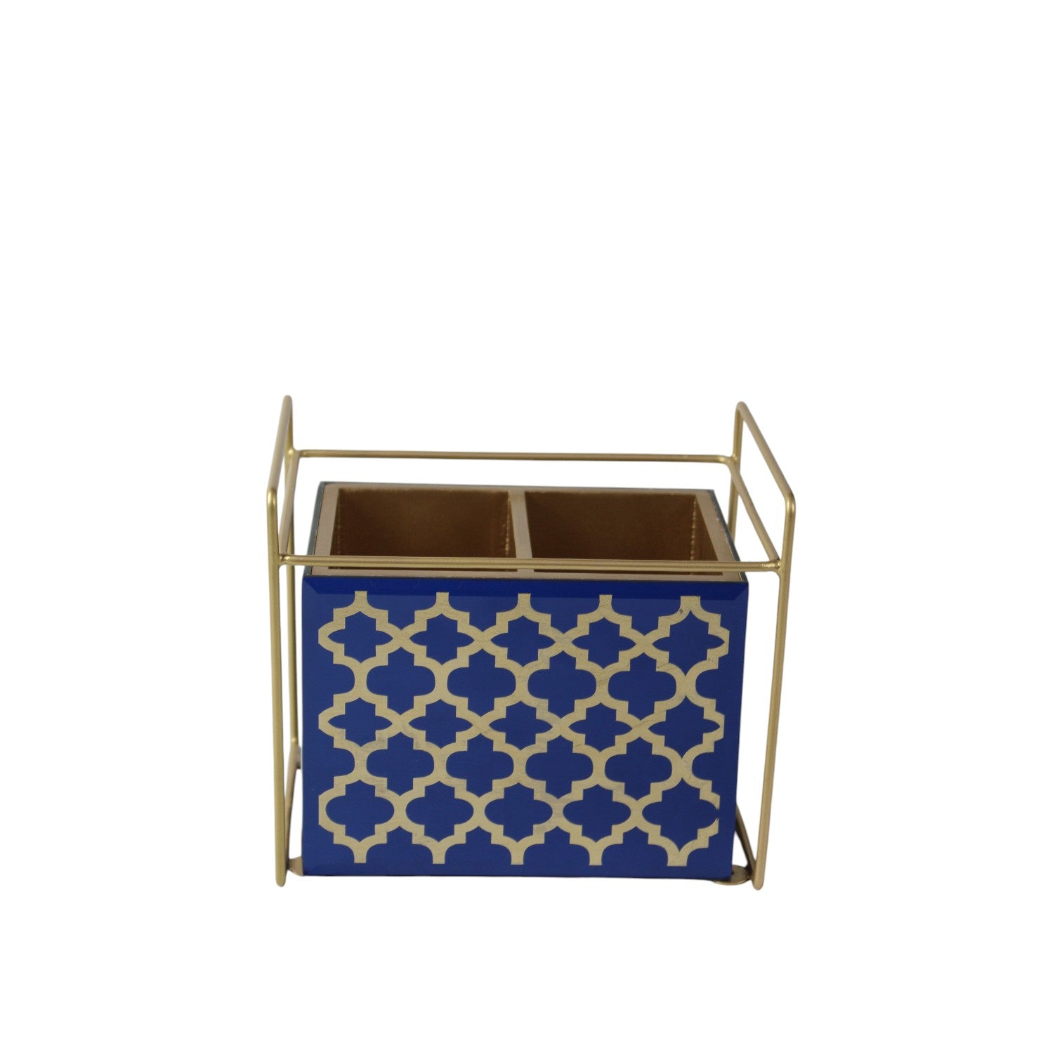 Blue & Golden Decorative Cutlery Holder – Modern Metal Organizer for Dining Table