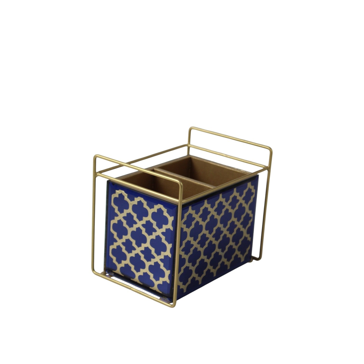 Blue & Golden Decorative Cutlery Holder – Modern Metal Organizer for Dining Table