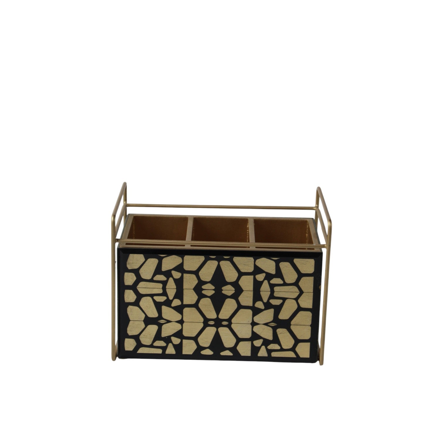 Modern Black & Gold 3-Compartment Cutlery Holder Organizer