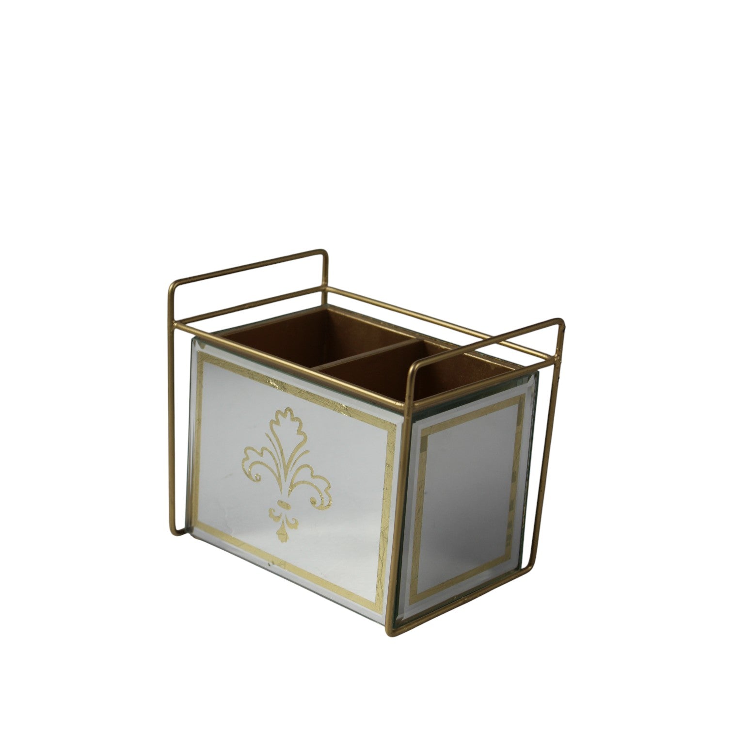 Luxury White & Golden Cutlery Holder – 2 Compartment Dining Table Organizer
