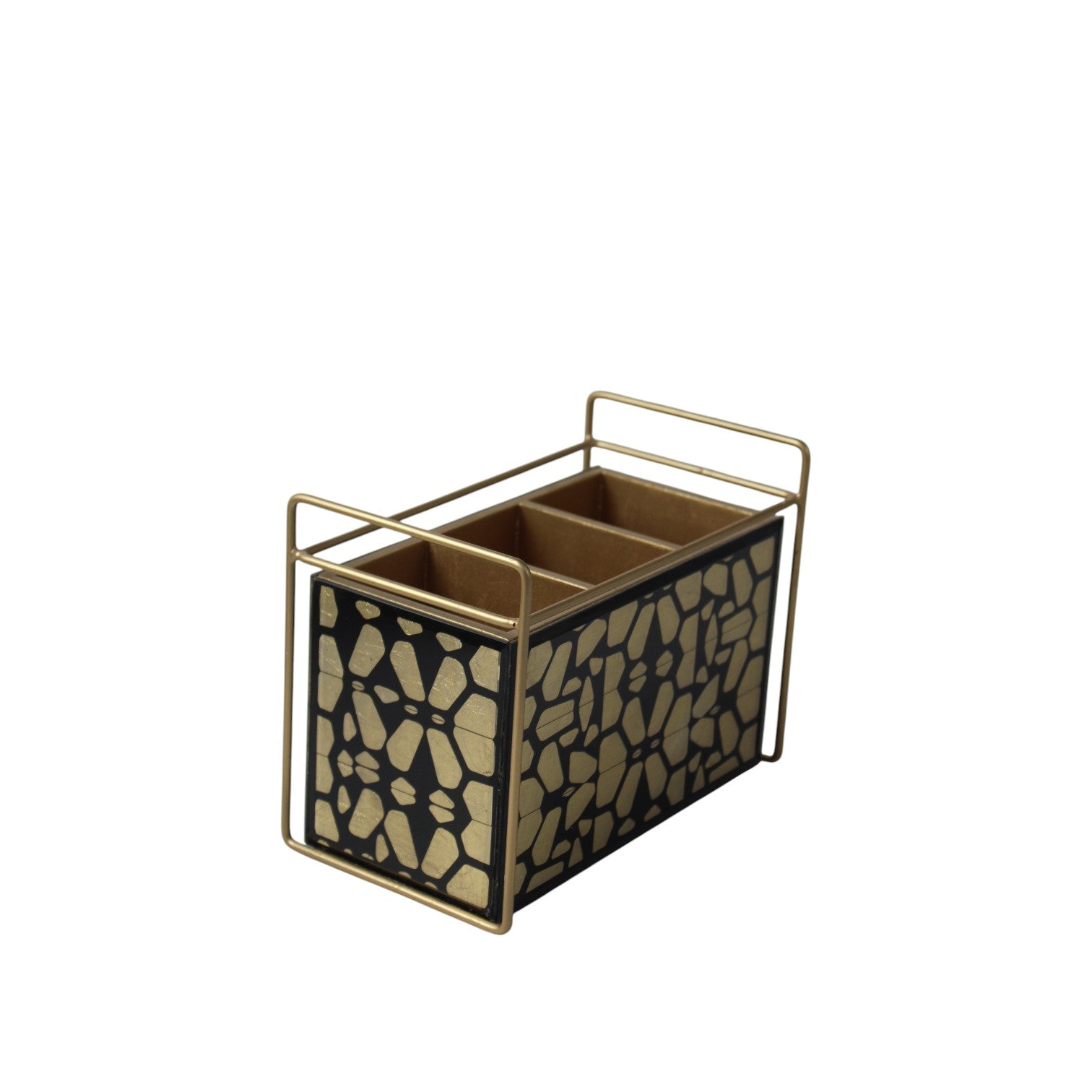 Modern Black & Gold 3-Compartment Cutlery Holder Organizer