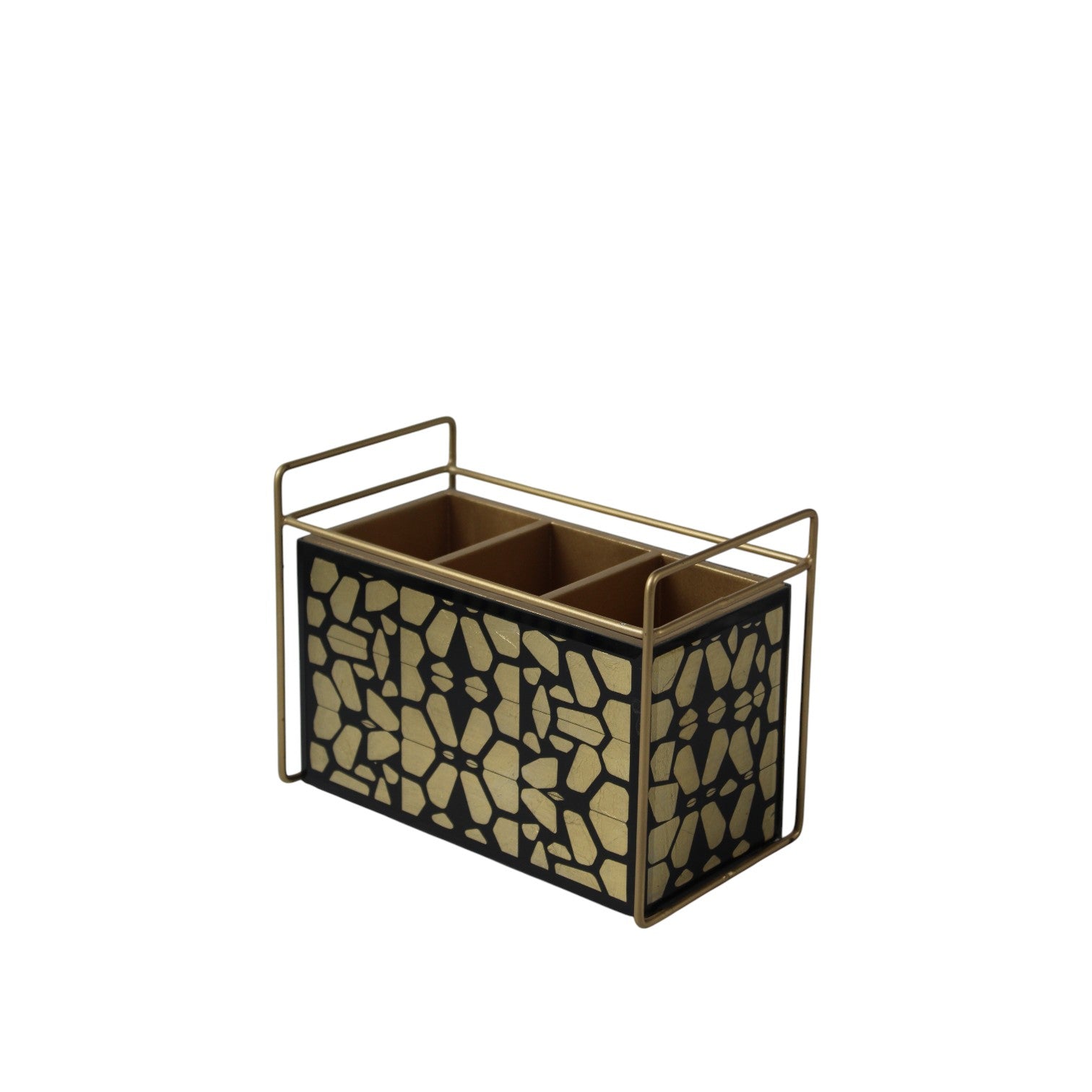Modern Black & Gold 3-Compartment Cutlery Holder Organizer