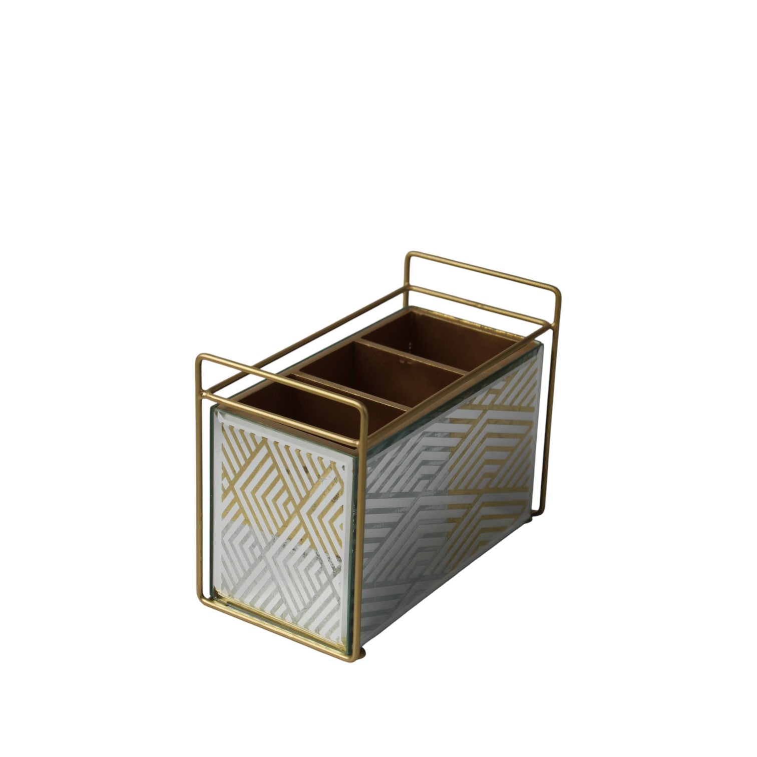 Luxury Gold & Glass Cutlery Holder – 3 Compartment Dining Table Organizer