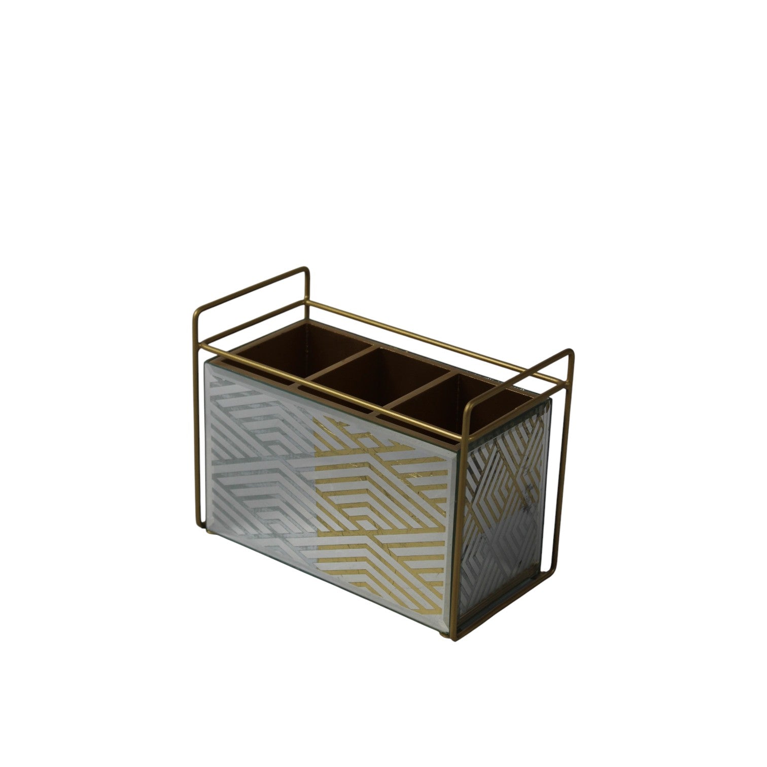 Luxury Gold & Glass Cutlery Holder – 3 Compartment Dining Table Organizer