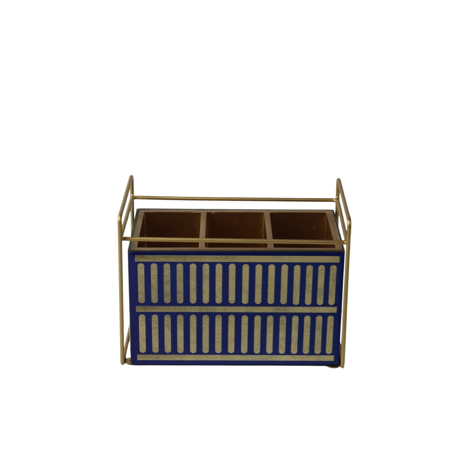 Royal Blue & Golden Cutlery Holder – 3 Compartment Dining Table Organizer