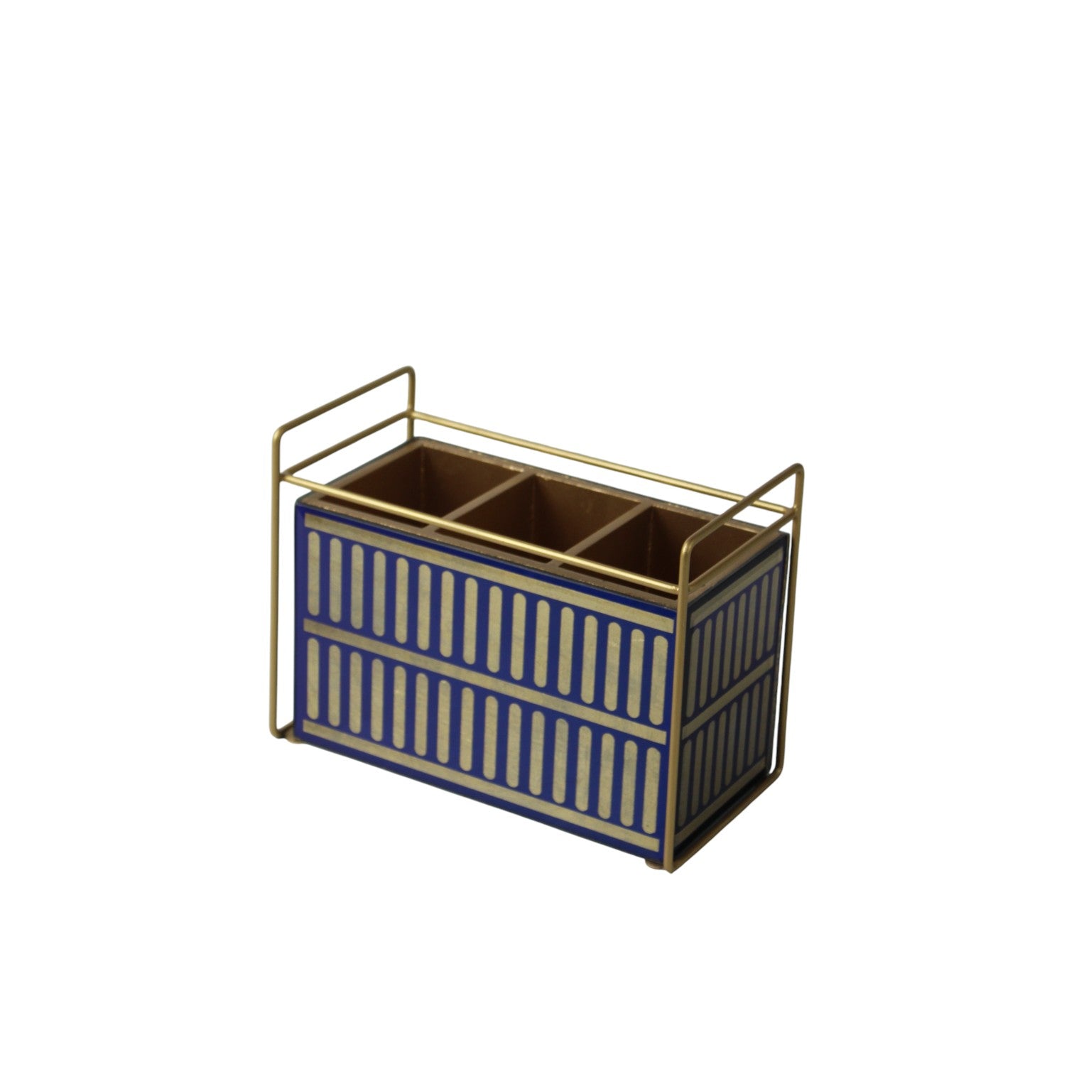 Royal Blue & Golden Cutlery Holder – 3 Compartment Dining Table Organizer