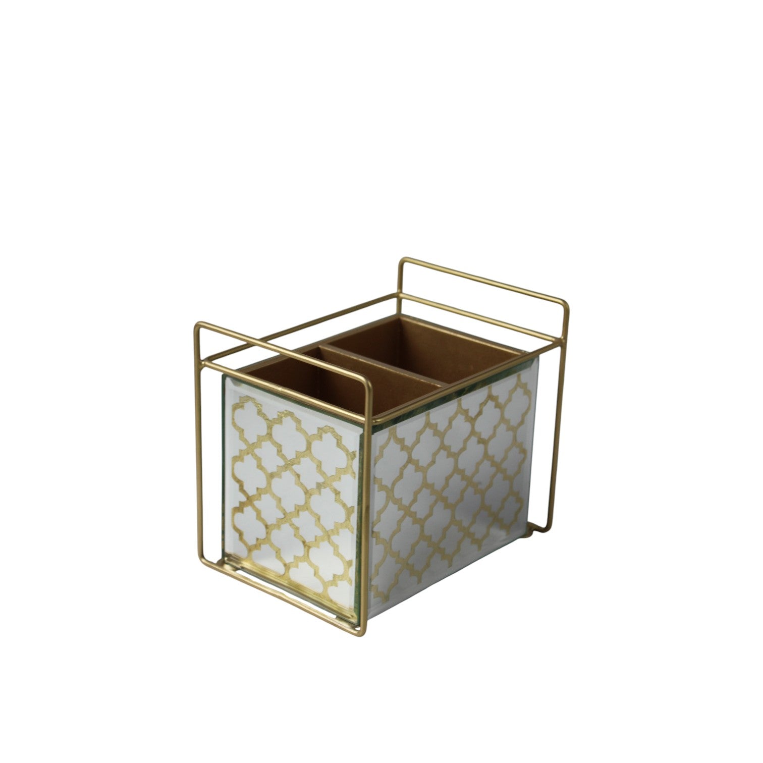 Luxury White & Gold Cutlery Holder Organizer with Metal Frame